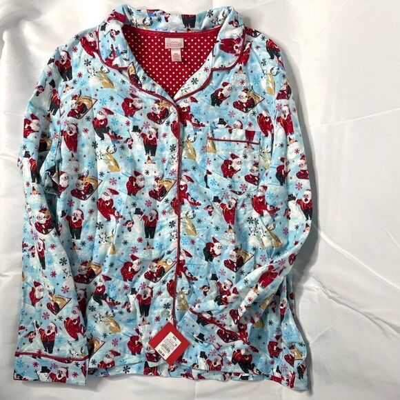 Target Wondershop Women's Light Blue Santa Notch Collar Button up Coat Style Paj - Picture 9 of 14